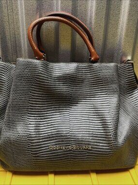 Dooney & Bourke Gray Lizard Embossed Leather Satchel Used